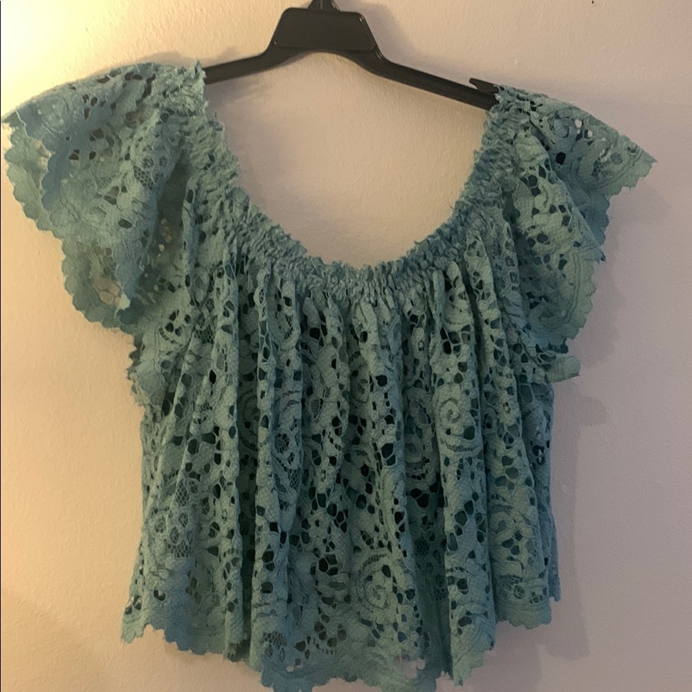 Green Flutter Sleeve Ruffled Blouse - image 1